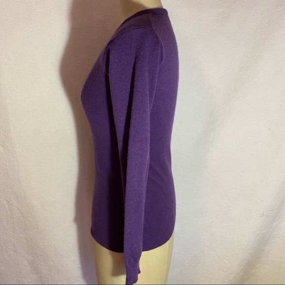 Pure cashmere XS high vneck long lean sweater purple melange. EUC - Picture 2 of 4